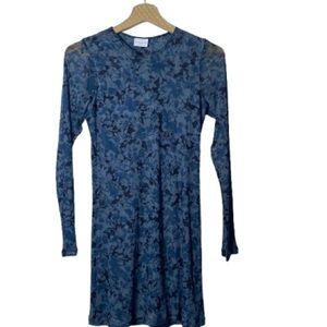 Stillwater Blue Floral Mesh Long Sleeve Mini Dress - Size S